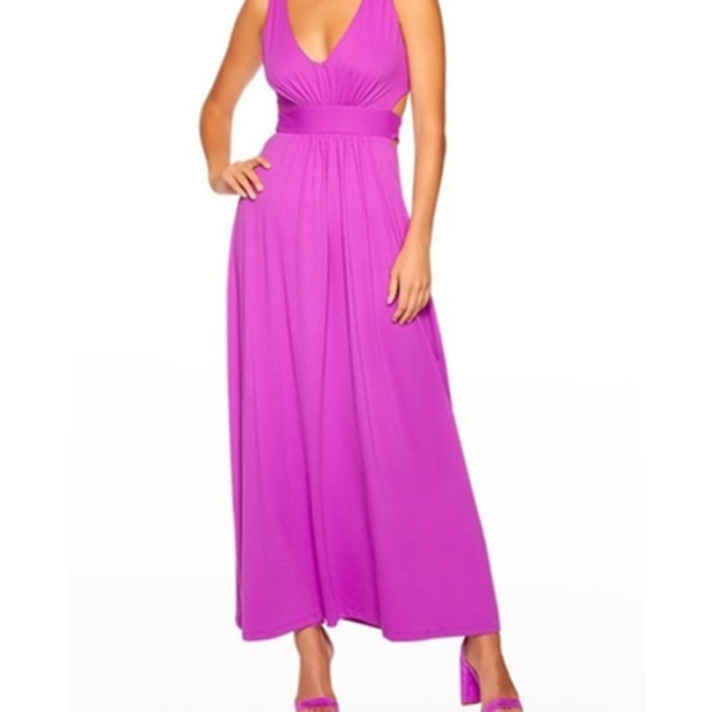 Susana Monaco Dress Womens Medium Purple V Neck Cutout‎ Tie Back Maxi Sundress